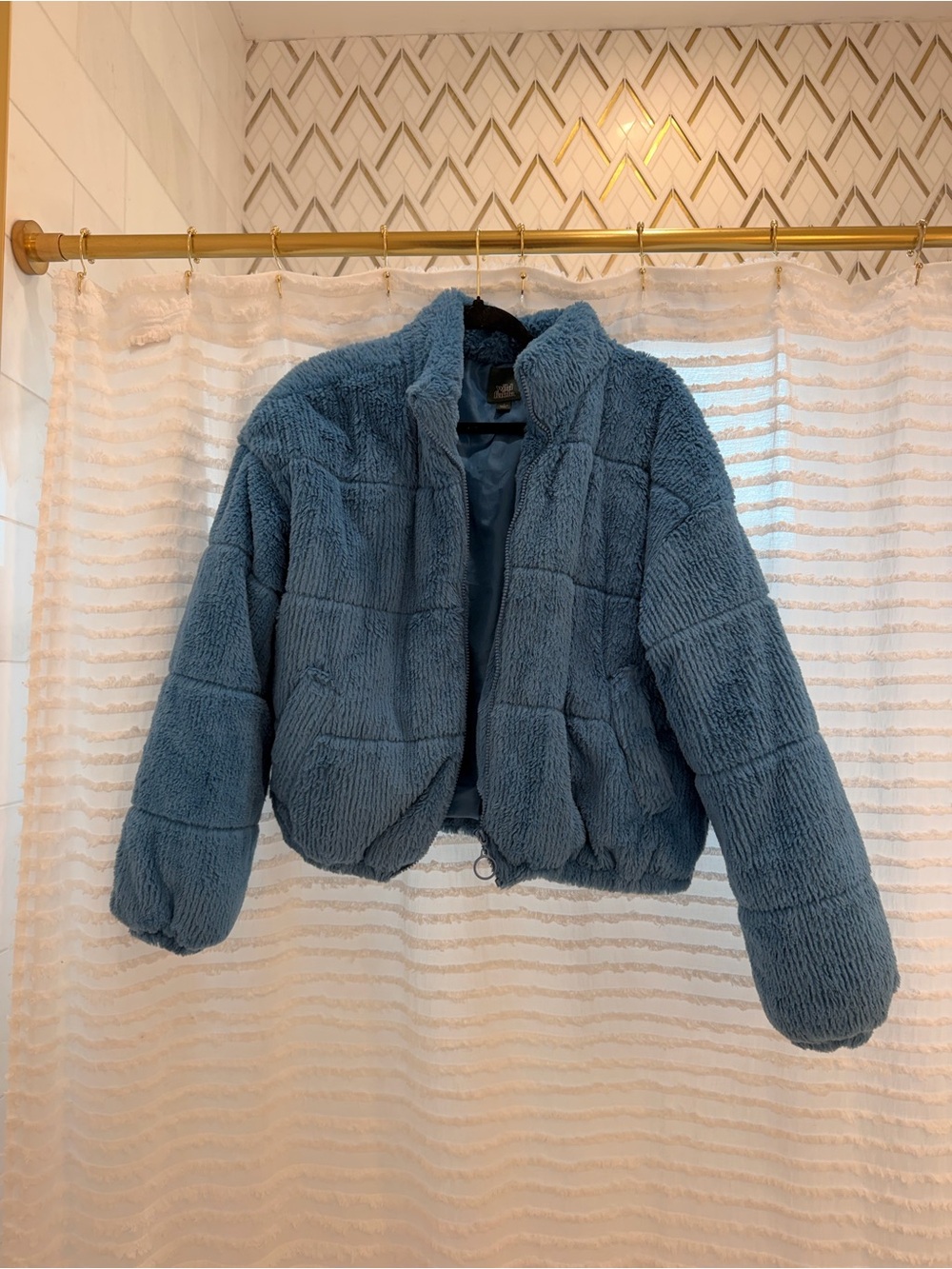Plush Blue Faux Fur Zip Jacket